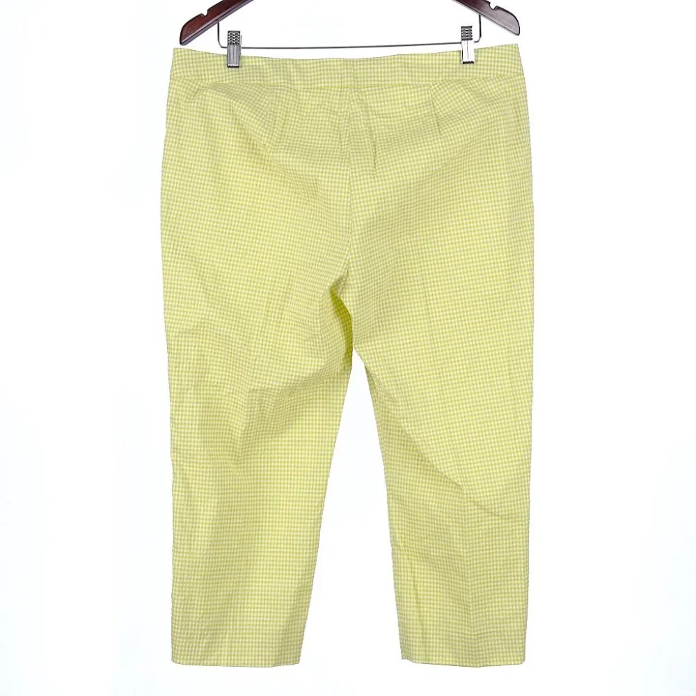 Luisa Cerano Lime Checkered Seersucker Crop Pants Size 12 - Picture 4 of 7